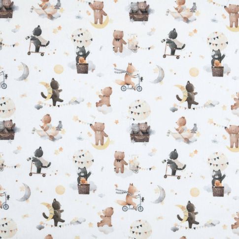 Tissu Coton imprimé Animaux de la forêt  Revio sur fond Blanc