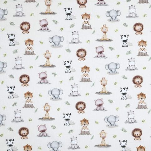 Tissu Coton imprimé animaux de la savane Mimoo sur fond Blanc cassé