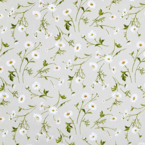 Tissu Toile Cretonne floral Oliya sur fond Beige clair