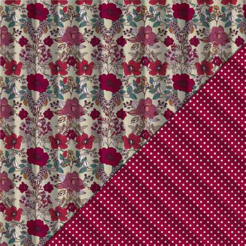 Tissu Matelassé réversible Rosalie fleurs vintage Bordeaux et pois écru