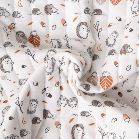 Tissu Coton Matelassé réversible Ray petits hérissons sur fond Blanc