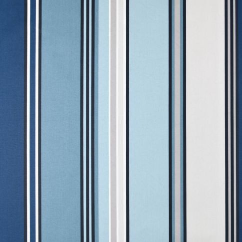 Tissu Toile Cretonne enduit  rayé vertical Nauti sur fond Bleu