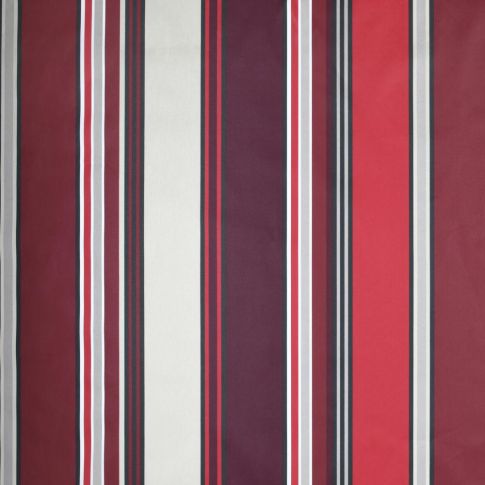 Tissu Toile Cretonne enduit  rayé vertical Nauti sur fond Bordeaux
