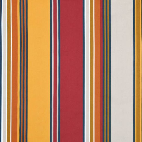 Tissu Toile Cretonne enduit  rayé vertical Nauti sur fond Jaune moutarde