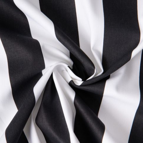 Tissu Sergé d'ameublement Rayé Vaucluse noir sur fond Blanc