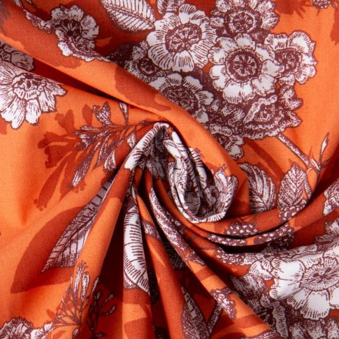 Tissu Toile Polycoton Saone murier sauvage sur fond Orange
