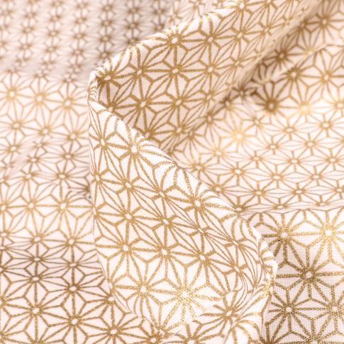 Tissu Coton imprimé Arty Saki Or sur fond Blanc