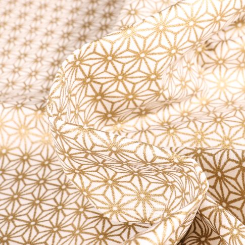 Tissu Coton enduit Saki Or sur fond Blanc