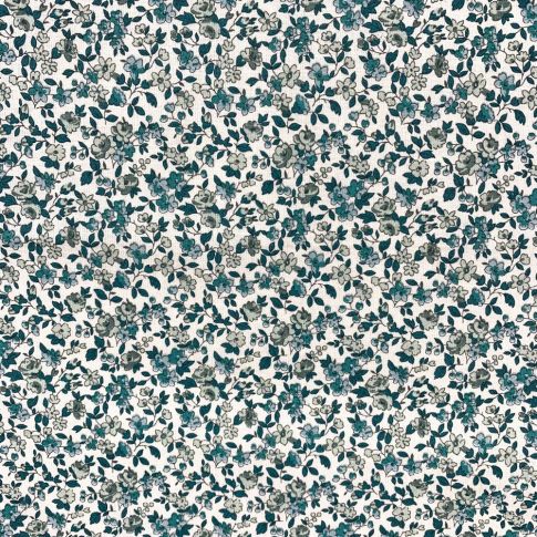 Tissu Coton imprimé Arty Petites fleurs Léonie bleues sur fond Blanc