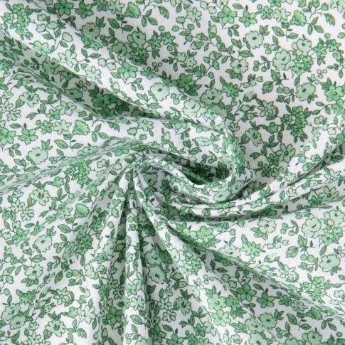 Coupon Tissu Coton imprimé Arty Léonie Vert sur fond Blanc