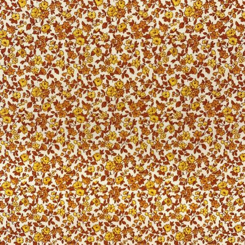 Tissu Coton enduit Petites fleurs Léonie orangées sur fond Ecru