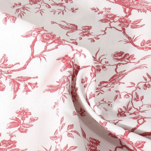 Tissu Coton imprimé Inspiration Jouy bird bordeaux sur fond Blanc cassé