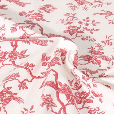 Tissu cretonne de coton Toile des jardins Fleuris sur fond Ecru