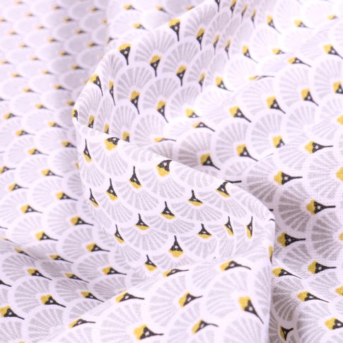 Tissu Coton imprimé Arty Eventails gris clair sur fond Blanc