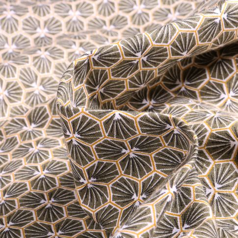 Tissu Coton imprimé Arty Riad sur fond Gris anthracite