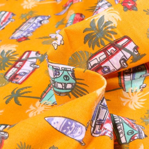 Tissu Coton imprimé Arty Combi Hawaï sur fond Jaune