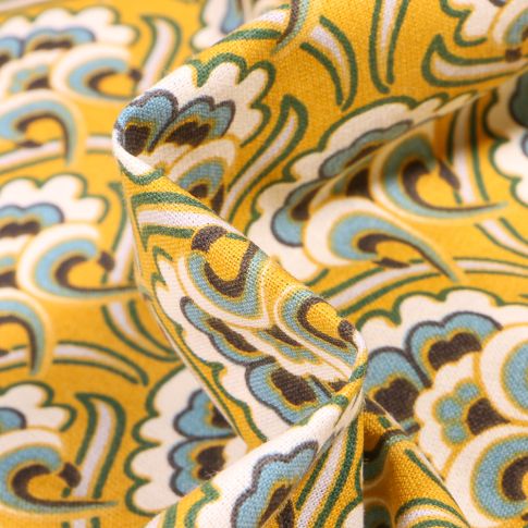 Tissu Coton imprimé Arty Arabesques fleurs sur fond Jaune