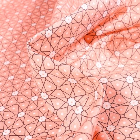Tissu Coton enduit Etoiles et pois sur fond Rose saumon