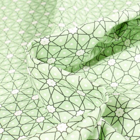 Tissu Coton enduit Etoiles et pois sur fond Vert menthe