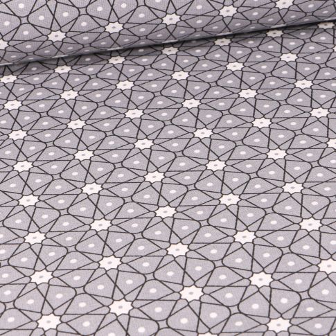 Tissu Coton enduit Etoiles et pois sur fond Gris