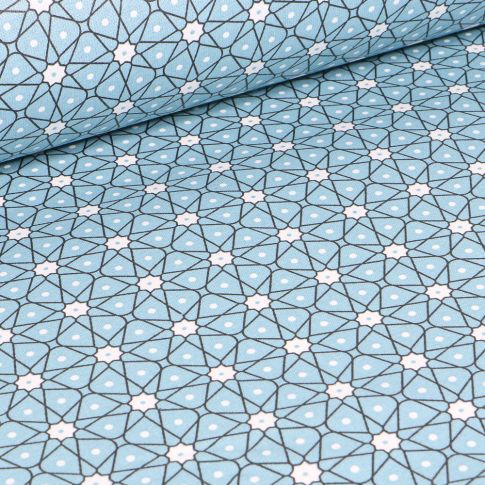 Tissu Coton enduit Etoiles et pois sur fond Bleu ciel