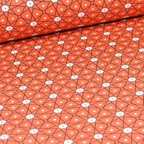 Tissu Coton enduit Etoiles et pois sur fond Orange