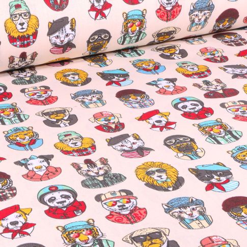 Tissu Coton imprimé Arty Animaux Cool sur fond Ecru