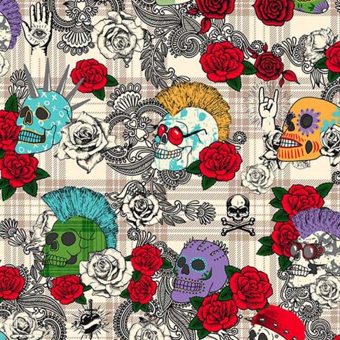 Tissu Coton imprimé Punky sur fond Blanc