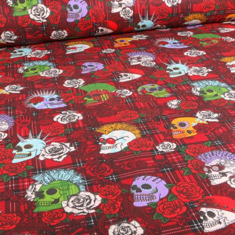 Tissu Coton imprimé Punky sur fond Rouge