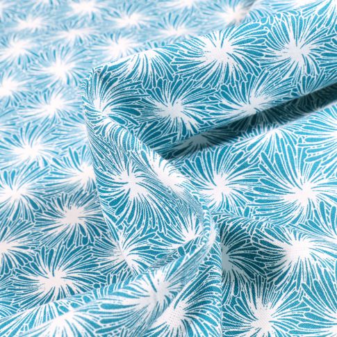 Tissu Coton imprimé Arty Futon sur fond Bleu lagon