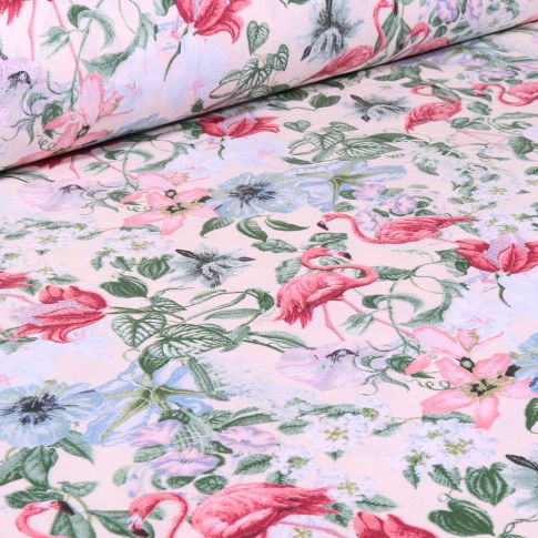 Tissu Coton imprimé Arty Florida sur fond Blanc cassé