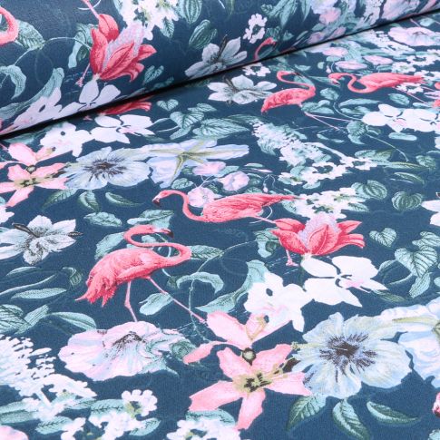 Tissu Coton imprimé Arty Florida sur fond Bleu marine