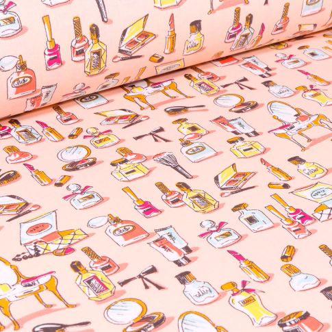 Tissu Coton enduit Make-up sur fond Saumon