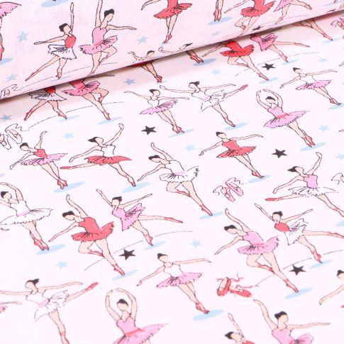 Tissu Coton imprimé Arty Danseuse étoile sur fond Blanc