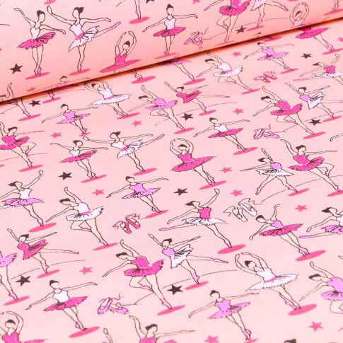 Tissu Coton enduit Danse classique sur fond Rose