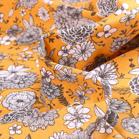 Tissu Coton imprimé Arty Floralia sur fond Jaune
