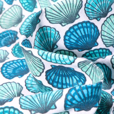 Tissu Coton imprimé Arty St Jacques sur fond Bleu