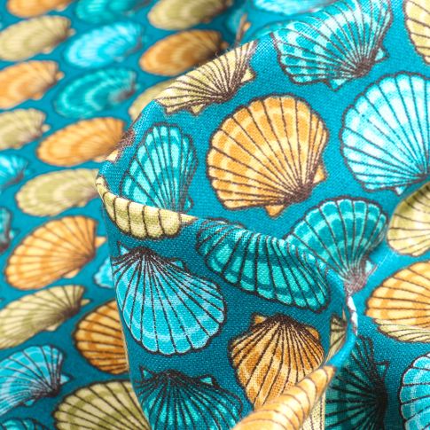 Tissu Coton imprimé Arty St Jacques sur fond Jaune curry