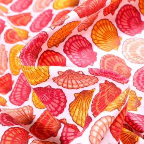 Tissu Coton imprimé Arty St Jacques sur fond Corail
