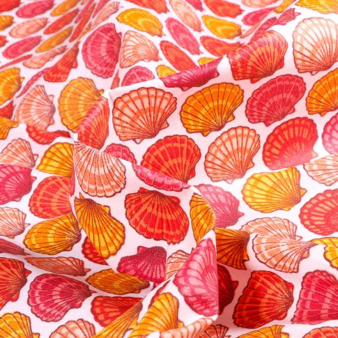 Tissu Coton enduit St Jacques rouge sur fond Blanc