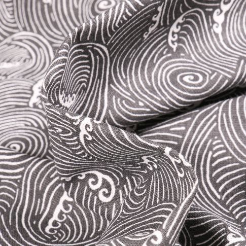 Tissu Coton imprimé Arty Vagues stylisées sur fond Gris foncé