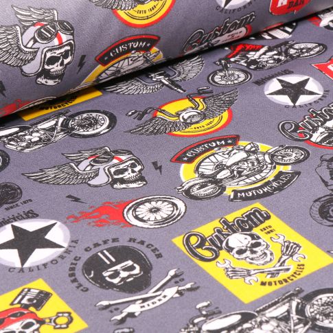 Tissu Coton enduit Rider sur fond Gris