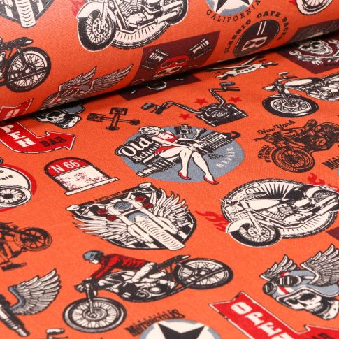 Tissu Coton enduit Rider sur fond Orange