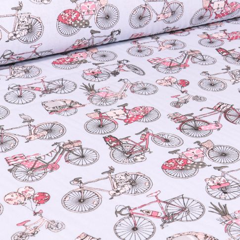 Tissu Coton imprimé Arty Bicyclette sur fond Gris