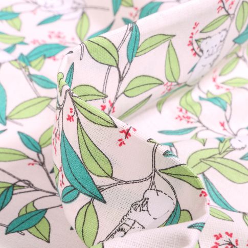 Tissu Coton imprimé Arty Bambou Koala sur fond Blanc