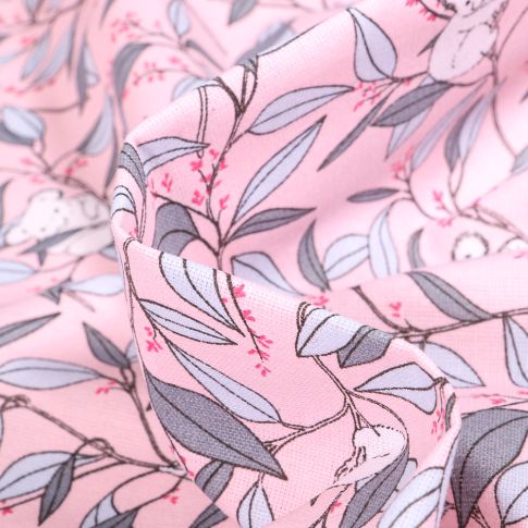Tissu Coton imprimé Arty Bambou Koala sur fond Rose
