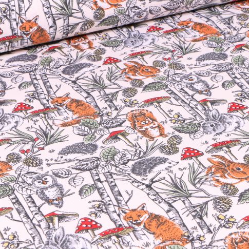 Tissu Coton imprimé Arty Jolie bois sur fond Blanc