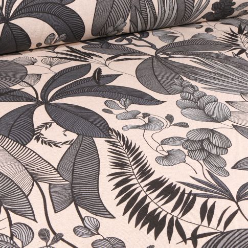 Tissu Toile de Coton Délisia noir sur fond Ecru