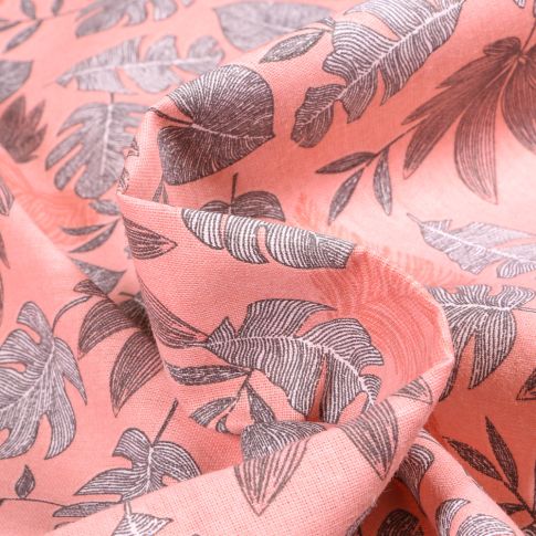 Tissu Coton imprimé Kanna sur fond Rose