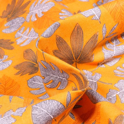 Tissu Coton imprimé Kanna sur fond Jaune safran